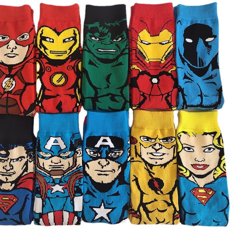 2022 High Quality Custom Design Funny Marvel Anime Super Hero Custom Cotton Cheap Wholesale Crew Socks Cartoon for Men Socks