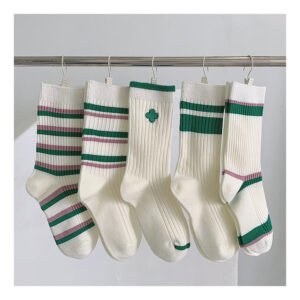 Best Sales Green Embroidery Striped Athletic Socks Vintage Street Style Girls Socks