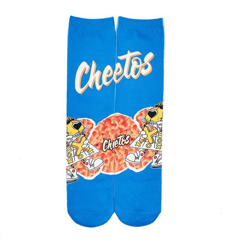 European American Puffed Food Snacks Pattern 3D Digital Printing Socks Heat Transfer Socks