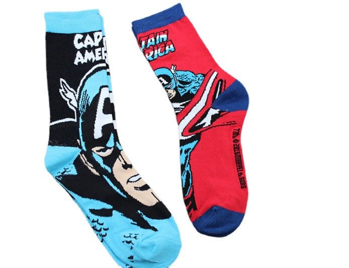 Fashion Comics Custom Tube Crew Design Anime Captain America Cartoon Men Cotton Socks