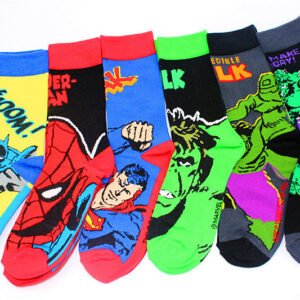 Fashion Comics Socks Custom Design Pattern Cartoon Anime Super Hero Crew Men Cotton Socks