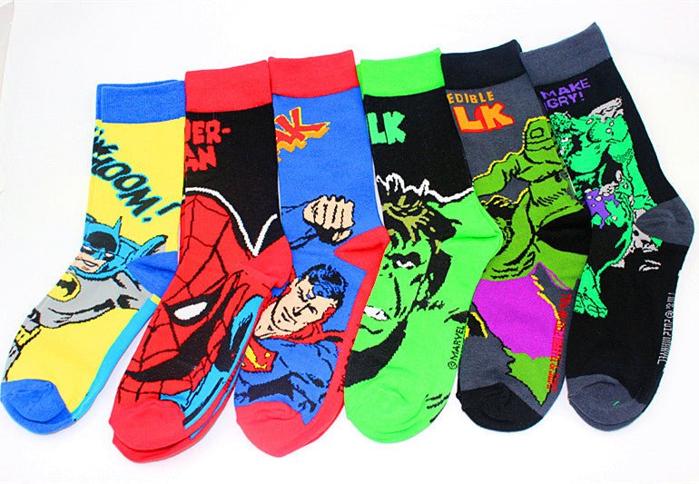 Fashion Comics Socks Custom Design Pattern Cartoon Anime Super Hero Crew Men Cotton Socks