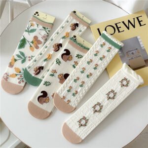 Ins Hot Sale Fashion Custom Medium Tube Style Simple Lace Cotton Women Socks