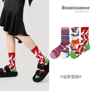 Renaissance Original Retro Women's Socks Multicolor Lattice Combed Cotton MID-Tube Socks