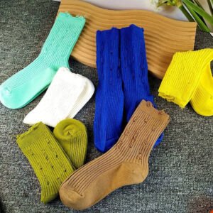 Solid Candy Color Fashion Beautiful Comfortable 100 Cotton Double Knitted Broken Holes Style Wholesale Girl Leisure School Socks