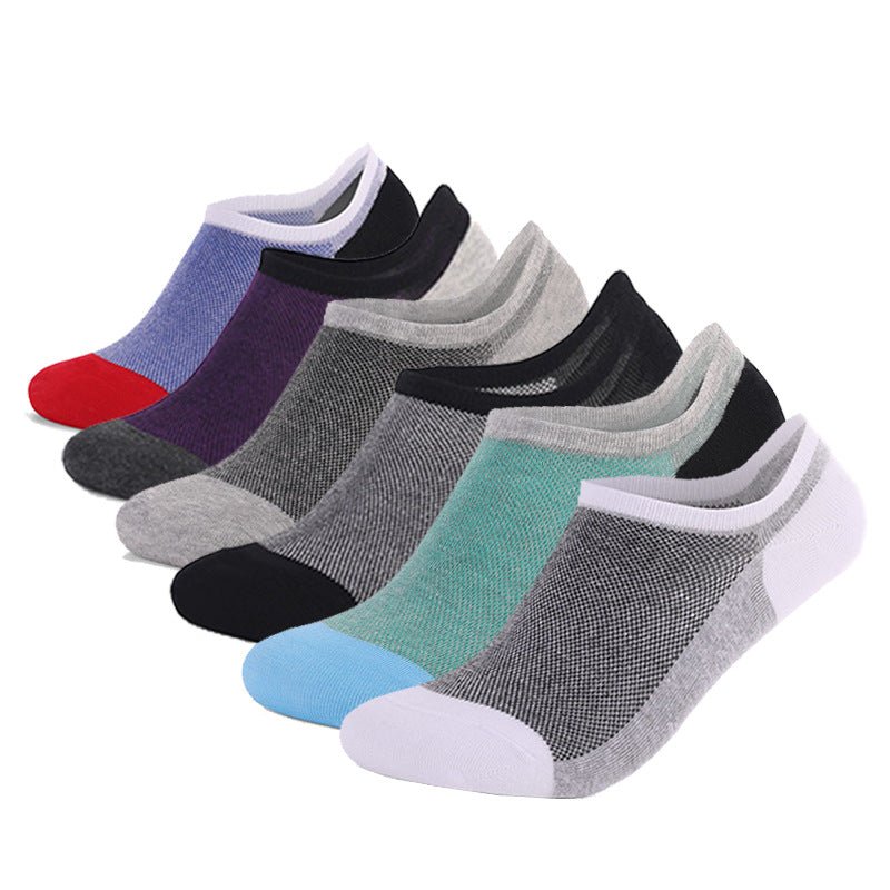 Men’s Cotton Boat Socks – Thin, Invisible, Anti-Friction, L Size 43-49, Black, Blue, Gray, Green, Purple, White – Spring & Summer Four-Season Comfort