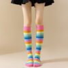 Rainbow Striped Women’s Long Tube Socks – Halloween Cosplay, Party Show, Casual Polyester Cotton Blend Calf Socks – One Size Fits All - Image 11