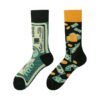 Four Seasons Asymmetrical Tide Socks – Unisex Cotton Streetwear with Unique Designs: Mandarin Duck, Black Cat, Christmas Elk & More - Image 15