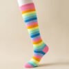 Rainbow Striped Women’s Long Tube Socks – Halloween Cosplay, Party Show, Casual Polyester Cotton Blend Calf Socks – One Size Fits All - Image 4