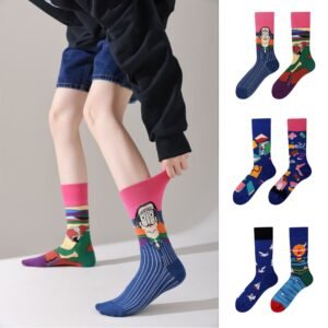 Four Seasons Asymmetrical Tide Socks – Unisex Cotton Streetwear with Unique Designs: Mandarin Duck, Black Cat, Christmas Elk & More