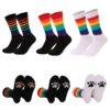 Medium Tube Socks with Rainbow Stripes & Animal Footprints - Sweat-Absorbing, Deodorant, Unisex Combed Cotton Socks - Image 6