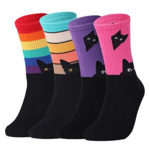 Casual Cotton Socks for Women and Men - Rainbow, Purple, Rose Red, Large Size 39-47, Combed Cotton Medium Tube Socks