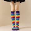 Rainbow Striped Women’s Long Tube Socks – Halloween Cosplay, Party Show, Casual Polyester Cotton Blend Calf Socks – One Size Fits All - Image 12