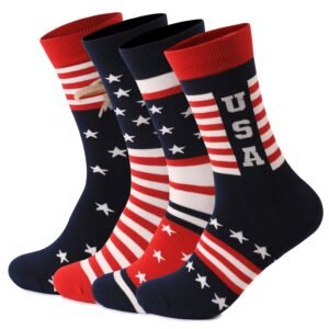USA Patriotic Cotton Socks - Eagle Head, Red & White Stripes, Stars | Veterans Day Plus Size Sweat-Absorbing Medium Tube Socks for Men & Women