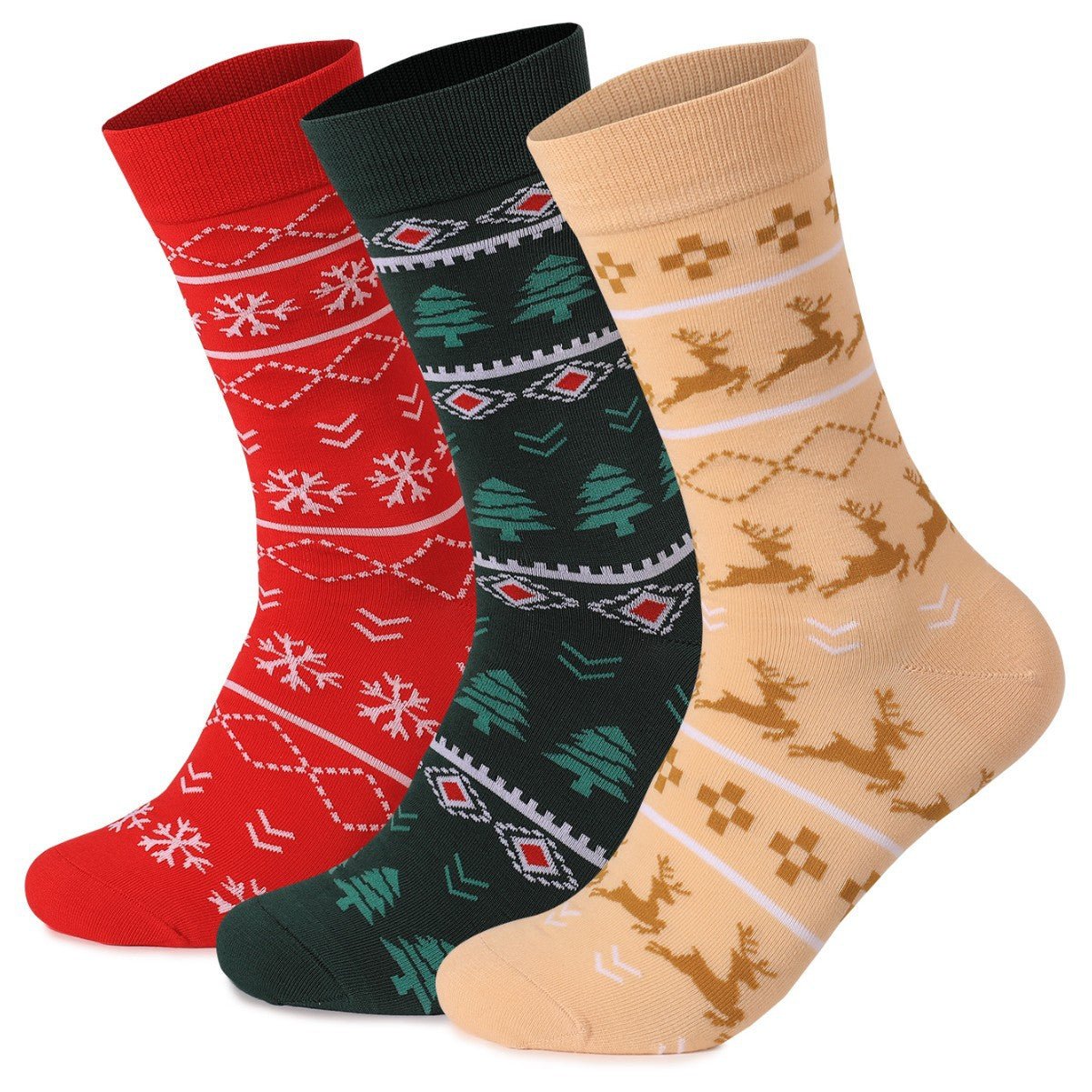 Ethnic Style Christmas Elk Tree Snowflake Socks - Warm, Sweat-Absorbing, Deodorant Medium Tube for Men & Women