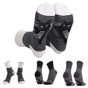 Black and White Striped Cat Print Men’s and Women’s Tube Socks – Plus Size, Polyester, Unisex, Youth-Friendly