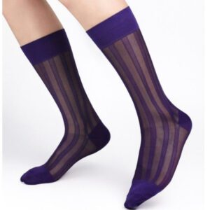 Men's Purple Striped Business Socks - Stylish Medium Stockings for Leather Shoes