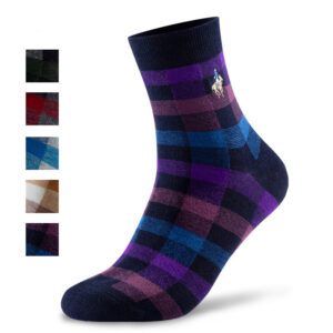 Men's Plaid Combed Cotton Business Socks - Trendy Medium Tube for Spring & Autumn
