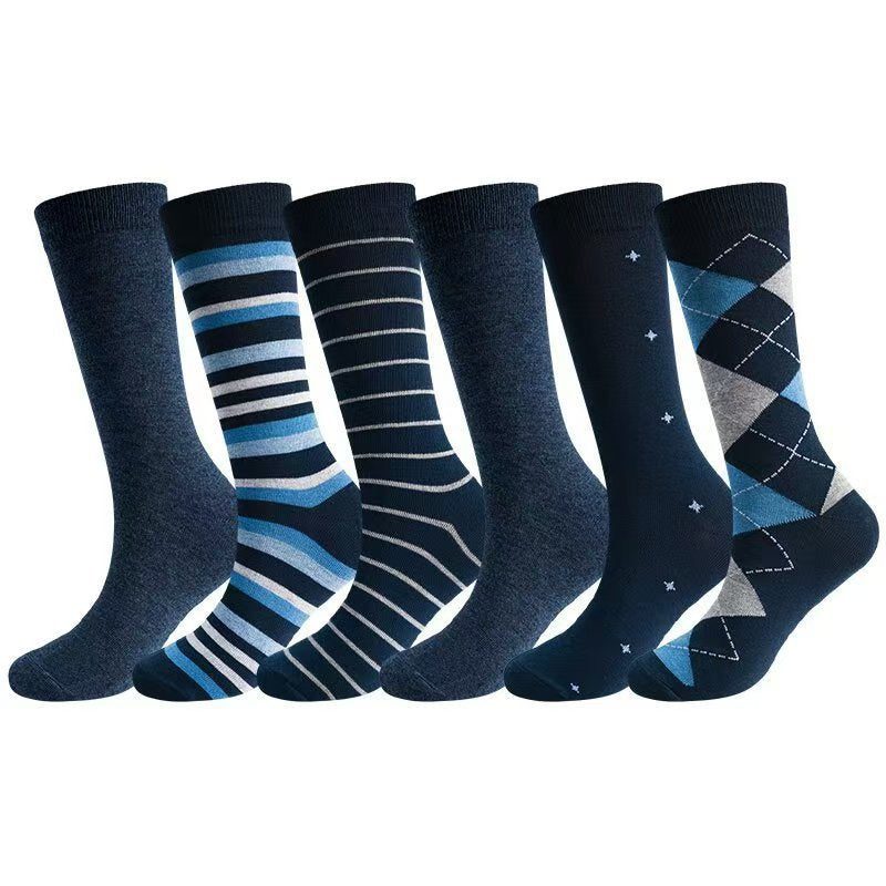 Men's Rhombus Striped Business Socks - High Tube Stockings for Autumn & Winter