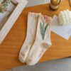 Women's Long Tulip Socks - Autumn Winter Mori Style, Versatile Flower Series - Image 7